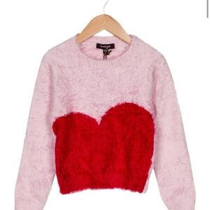 Imoga Pink and Red Crew Neck Sweater with Heart Design